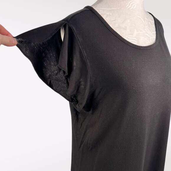 Tahari Black Short Flutter Sleeve T-Shirt Top Large - Picture 7 of 9